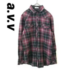 a.v.v アーヴェヴェ チェック柄 長袖シャツ【L】赤 トップス レディース