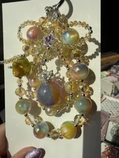 スマホストラップ 大玉ストラップ 高級ストラップ 黄色 オレンジ 薔薇 夜光