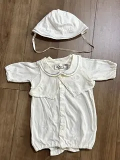 退院着　セレモニードレス　ホワイト ツーウェイ・ドレスオール 帽子付き