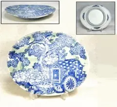 古伊万里 古染付 山水文特大皿 約直径40cm 呉須 青花 焼物 WWTT188