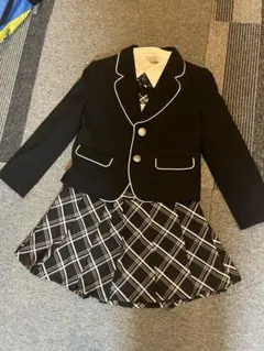 フォーマル ジャケット スカート セット 黒ピンクチェック