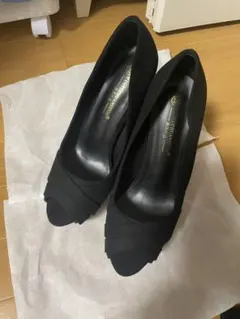 黒 スエード風 オープントゥ高ヒール