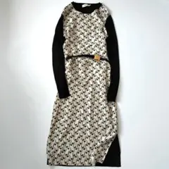美品 Tory Burch シルク ワンピース ドット ロゴ 総柄 S ベルト付