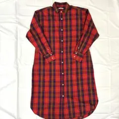 超美品赤と青のチェック柄 長袖シャツワンピース大きめ