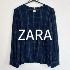 最終値下 美品 ZARA ネイビー グリーン チェック柄 長袖 シャツ Mサイズ