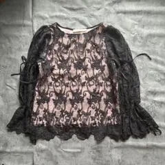 Lulumary ブラウス レース 刺繍 ピンク 黒 M レディース