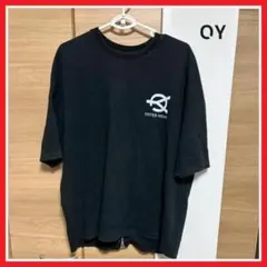 QY 半袖Tシャツ ブラック フルジップ ロゴプリント