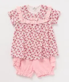 新品￥5500組曲クミキョク2点セットアップ90cm半袖ワンピースベビーピンク花