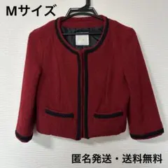 ★ジャケット★Mサイズ　ノーカラージャケット　レッド　赤　7部丈