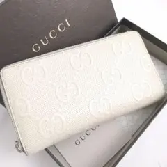 GUCCI グッチ エンボス GG柄 ロゴ 長財布 ラウンド ジップ ウォレット