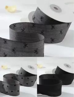 リボンハート柄フロッキー加工リボン