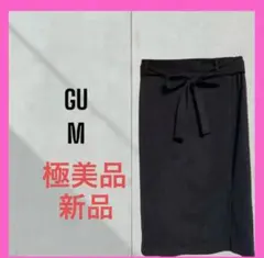 新品　未使用　[GU] スリット　膝丈タイトスカート　リボン付　ウエストゴム　黒