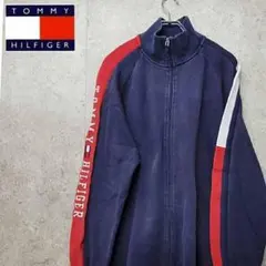 古着トミー ヒルフィガー 刺繍ロゴ ジップ スウェット ネイビー 90s