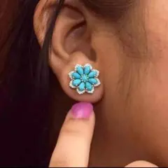 X452 ピアス レディース シルバー トルコ石 ターコイズ フラワー ブルー