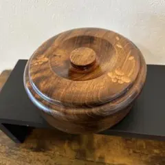 木製花模様丸型菓子入れ