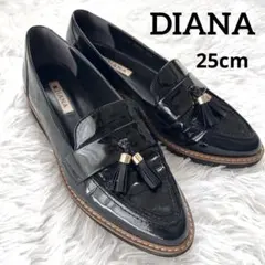 DIANA ダイアナ 黒エナメル タッセルローファー 25cm 美品 ブラック