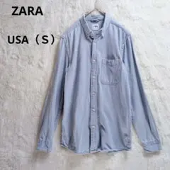 ザラ デニム ボタンダウンシャツ 長袖　シンプル ライトブルー