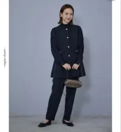 田中里奈　しまむら　mysa スタンドフリルブラウス　ネイビー　濃紺　L