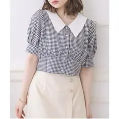 ems excite (エムズエキサイト）半袖トップス　黒ギンガムチェック