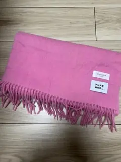 ピンク ウール100% フリンジマフラー