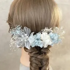 NO.116 髪飾り ライトブルー　アメリカンフラワー　結婚式　卒業式　成人式