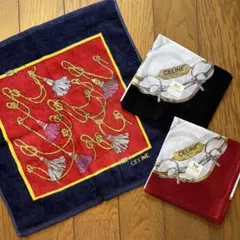 CELINEセリーヌ 大判ハンカチ&ハンドタオル 3枚セット　レアヴィンテージ