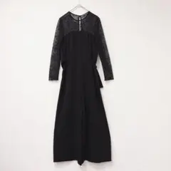 ザラ レースワンピース 切替 長袖 ロング ブラック　黒 M 上品 フォーマル