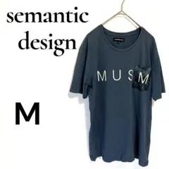 セマンティックデザイン 半袖Tシャツ M ブルー ボタニカル柄ポケットのサムネイル