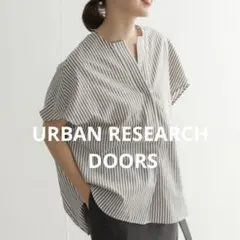 【美品】アーバンリサーチドアーズ ストライプコクーンシャツ 綿麻 カーキ Mのサムネイル