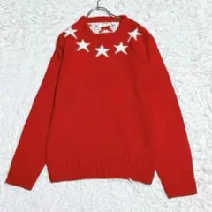 【SPIRAL NEWS】　ニット　（Ｌ）　セーター　星柄　レッド　クルーネック