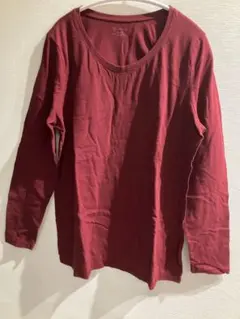 バーガンディ Vネック 長袖カットソー