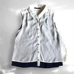alicia PAGEBOY ノースリーブチュニック 白×ネイビー 平成レトロのサムネイル
