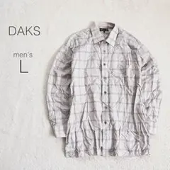 【ダックス】シャツ 長袖 チェック ロゴ刺繍 綿100 日本製 カジュアル 美品