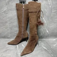 レベッカテイラー スエード ロングブーツ リボン付き 23.5cm ブラウン