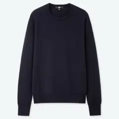 エクストラファインメリノクルーネックセーター　ネイビー
