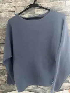 ネイビー サイドボタン 長袖ニット Fサイズ