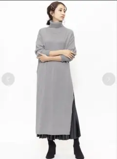 未使用mili an deniタートルネックサイドスリットニットロングワンピース