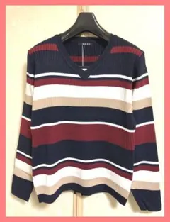 ☆イング☆新品3190円☆マルチボーダー柔らかVネックストレッチニット☆