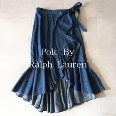 極美品✨️23年製 3,5万 ポロバイラルフローレン ラップデニムスカート 4 藍