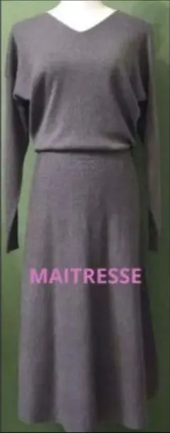 ★SCOT CLUB グレー Vネックロングニットワンピース Mサイズ