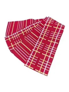 【木綿半幅帯】浴衣帯 赤 リバーシブル 白と黄色のチェック&ストライプ