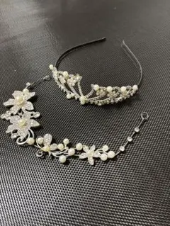 値下げ　ウェディング　ヘッドドレス 花とパール装飾