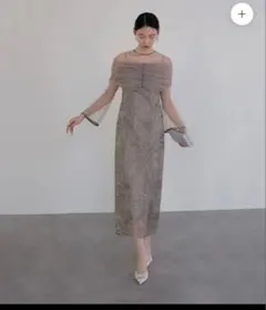 【leja】レースオフショルダー　スパンコールロングドレス