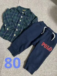 POLO チェック柄シャツとパンツセット 80