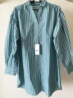 【新品未使用】a.v.v 袖タックオーバーシャツ　ストライプ　グリーン S