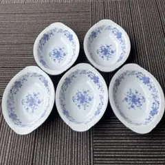 青い花柄オーバル皿、カレー皿5枚セット
