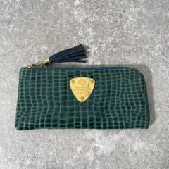 美品 ATAO アタオ 長財布 リモ レザー クロコ型押し グリーン 緑