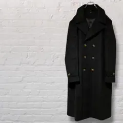 マキシ丈ダブルチェスターコート　ブラック　ウール生地　超ロング丈