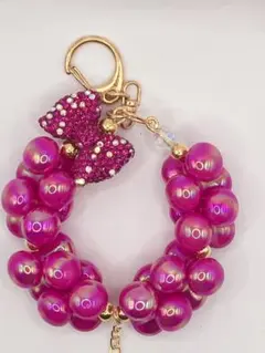 ピンクビーズリボンチャーム ストラップ