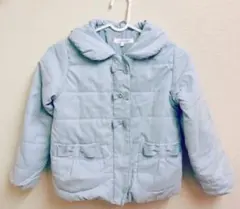 3can4onリボン水色ダウンジャケットブルゾン120 水色丸襟アウターコート